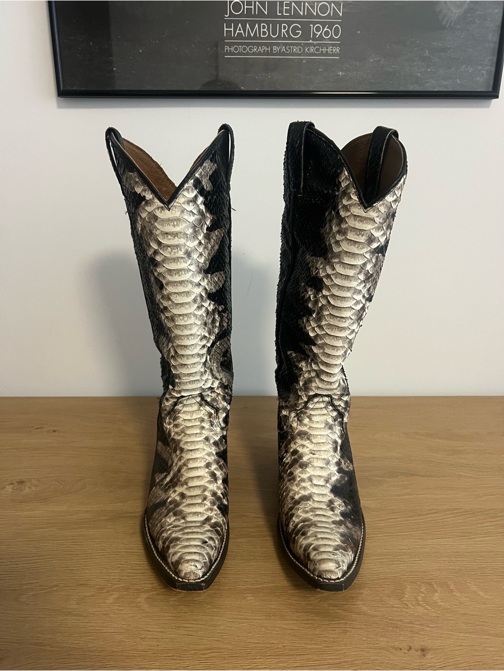 Boot Barn Women's Black and Cream Snake-Print Cowboy Boots - Picture 3 of 9